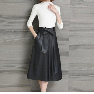 Women Genuine Sheep Leather Skirt Long